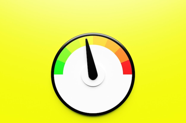 3d illustration of speed measuring speed icon. colorful speedometer icon, speedometer pointer points to yellow normal color