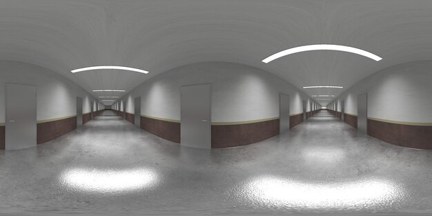 Illustrazione 3d sferica 360 gradi vr un panorama senza soluzione di continuità della stanza e della stanza degli interni luminosi