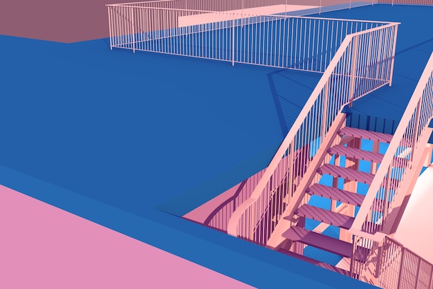 3d illustration staircase and railing design