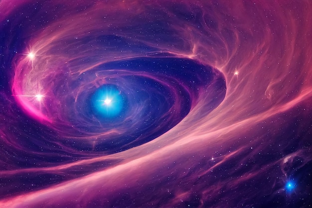 3d illustration of star vortex storm in galaxy space pink\
violet colors