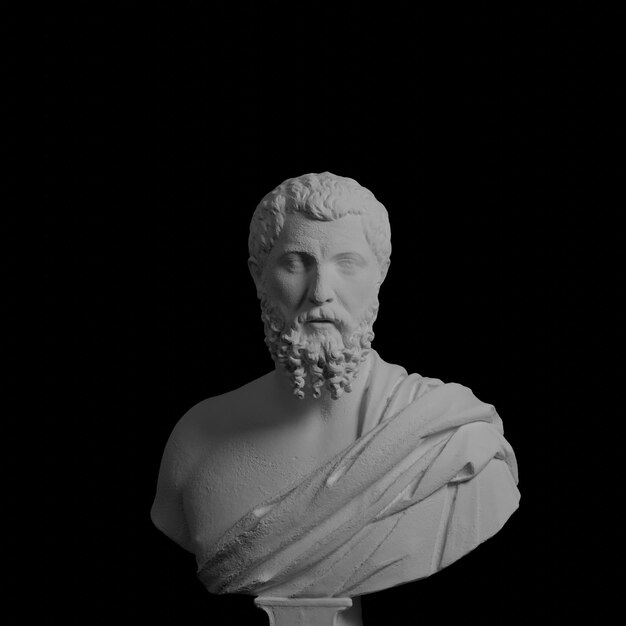 Photo 3d illustration statue dark classic head sculpture old background image