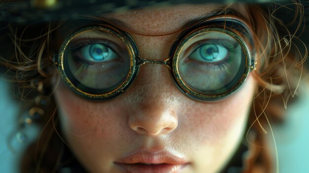 3D illustration of steampunk woman in hat and goggles