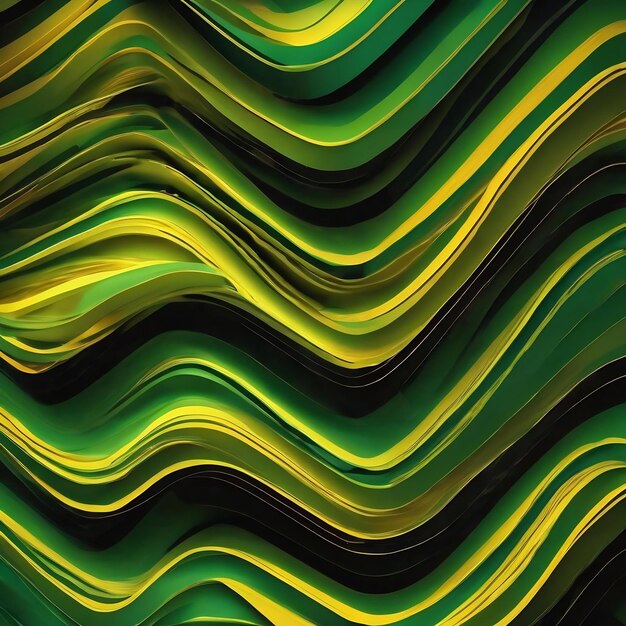 3d illustration of a stereo green strip geometric stripes similar to waves abstract yellow glowing c