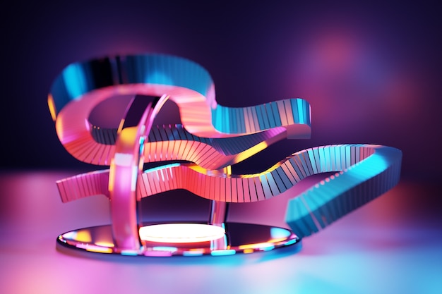 3d illustration of a stereo strip of different colors. Geometric stripes similar to waves. 