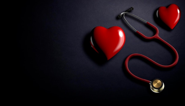 3D illustration Stethoscope with a heart on a black background Medical concept