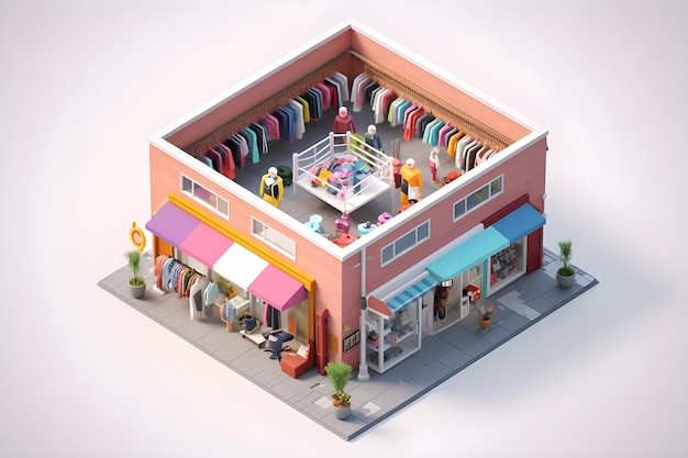 A 3d illustration of a store called the shop.