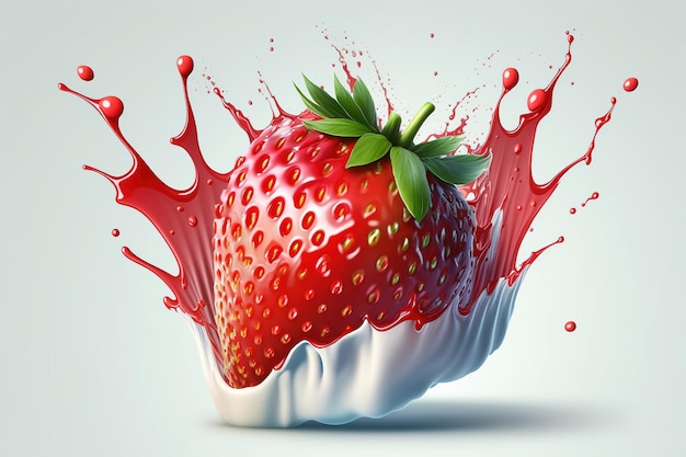 3d illustration Strawberry 3d realistic transparent splash of juice.