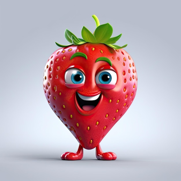 3d illustration of strawberry character that is drawn in cartoon style, ai generated