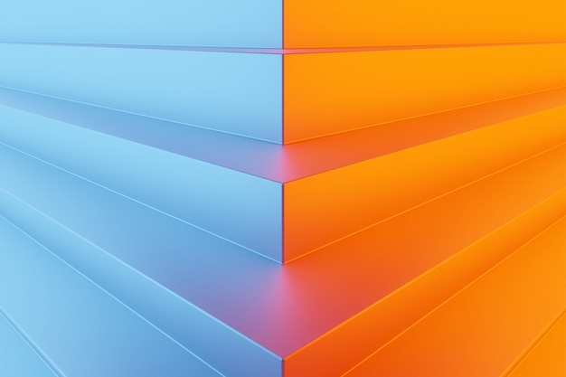 青とオレンジ色のストリップの3dイラスト。同様の幾何学的なストライプ。抽象的な光る交差線パターン