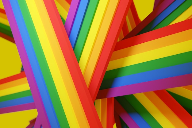 3D illustration of the stripes LGBT community flag.