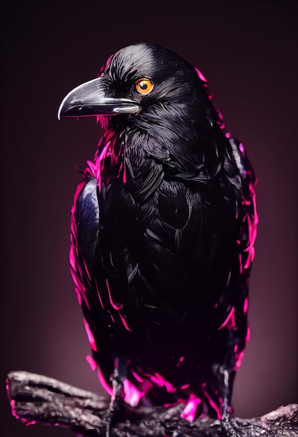 3d illustration of stunning beautiful realistic raven bird on dark background