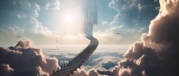 3D illustration of a stunning staircase ascending into the sky