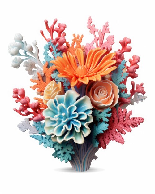 3d illustration sublimation Coral Floral Bouquet Clipart, AI Generated