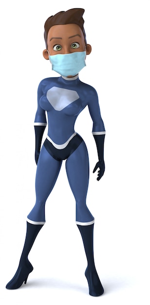 3D Illustration of a superhero with a mask for coronavirus prevention