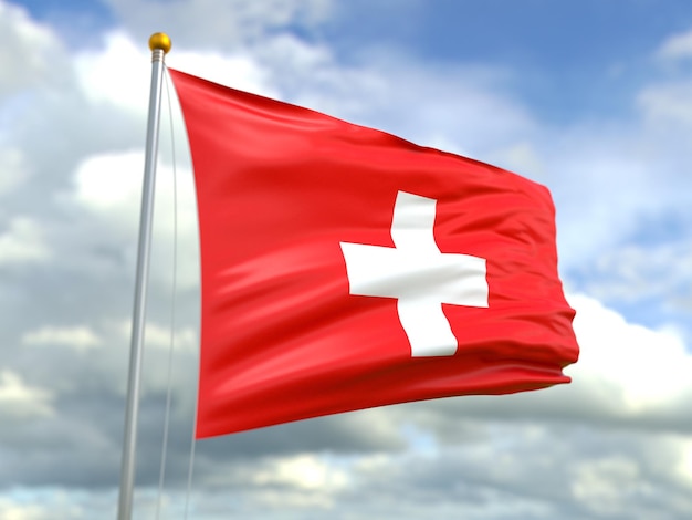 3d illustration of switzerland flag on sky background