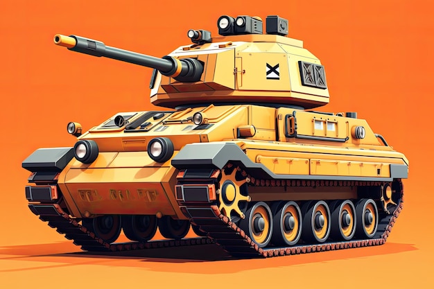 고립 된 노란색 색상에 3d 그림 탱크 전쟁 기계