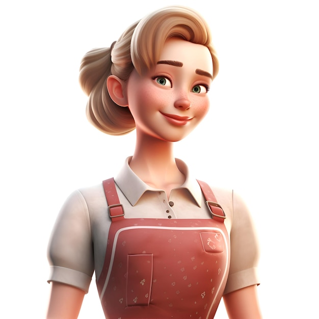 3D Illustration of a Teenage Girl Wearing Apron