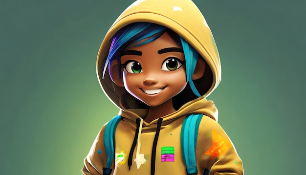 3D Illustration of a Teenage Girl with a Hoodie