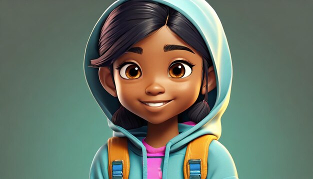 3D Illustration of a Teenage Girl with a Hoodie