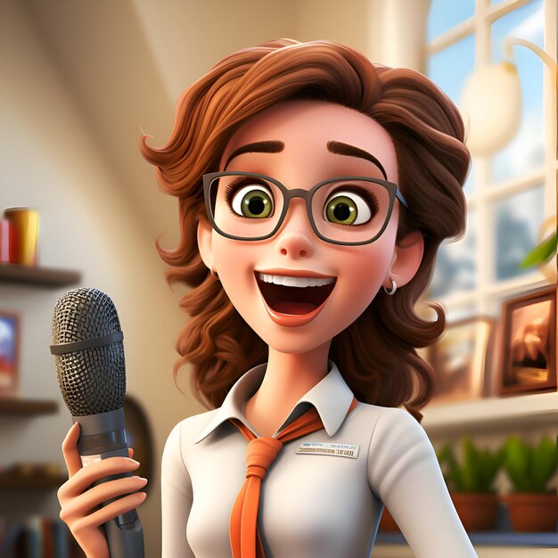 3D Illustration of a Teenage Girl with a Microphone