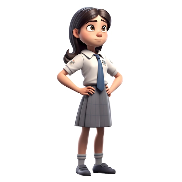 Photo 3d illustration of a teenage girl with a white shirt and blue tie