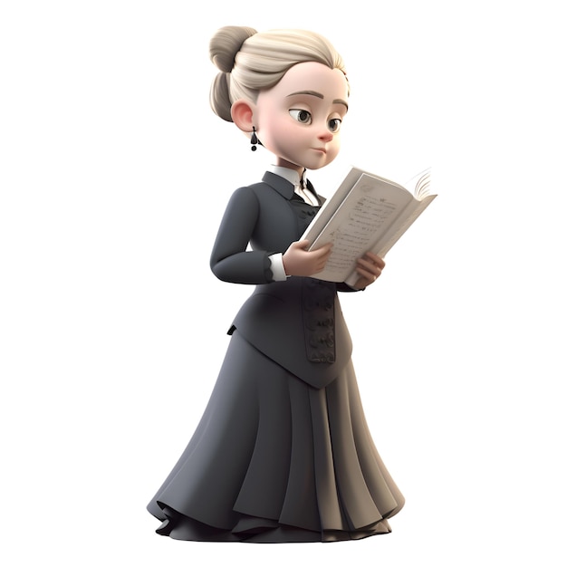 3D Illustration of a Teenage Schoolgirl Reading a Book