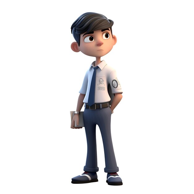 3D illustration of a teenager with a police uniform and a bag