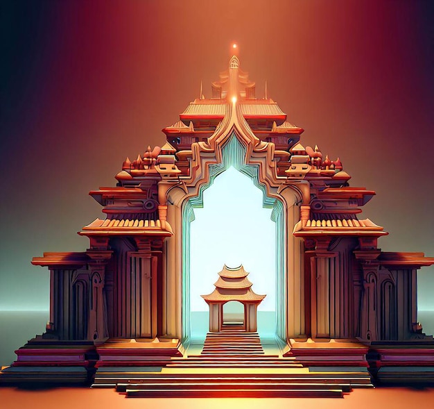 3d иллюстрация храма с воротами посередине