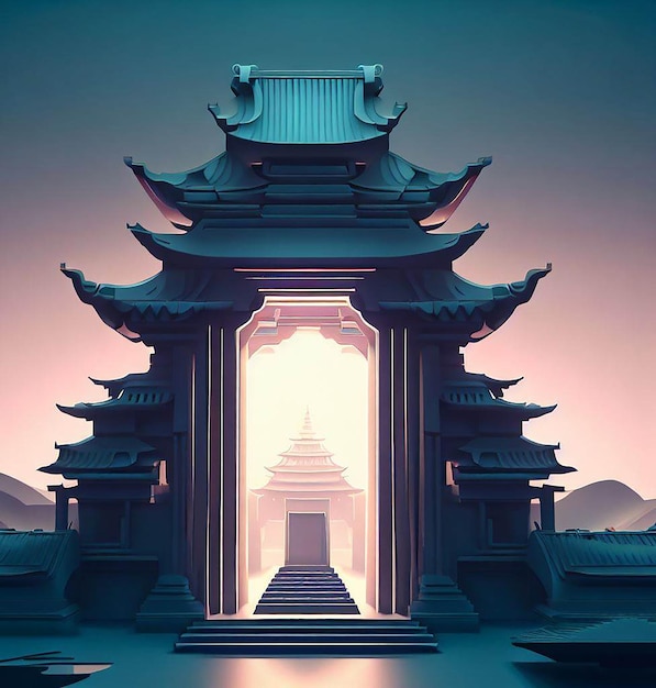 3d illustration of a temple with a gate in the middle