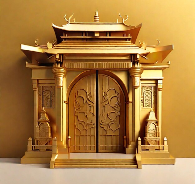 3d illustration of a temple with a gate in the middle