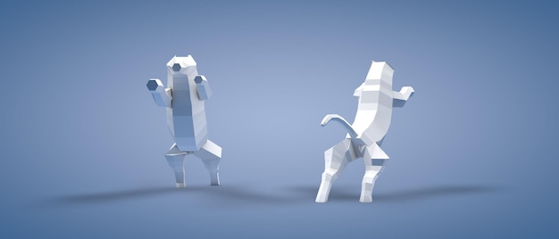 Photo 3d illustration of tiger jumping, low poly.