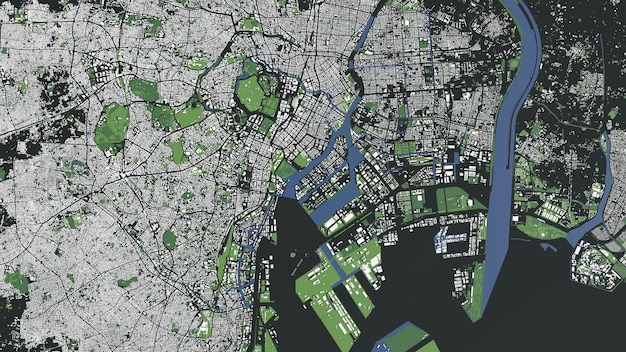 3Dイラスト 東京の街と大規模な建物