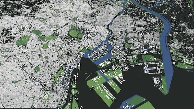 3Dイラスト 東京の街と大規模な建物