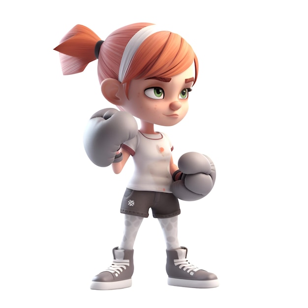 3D Illustration of a Toon Girl with Boxer Gloves