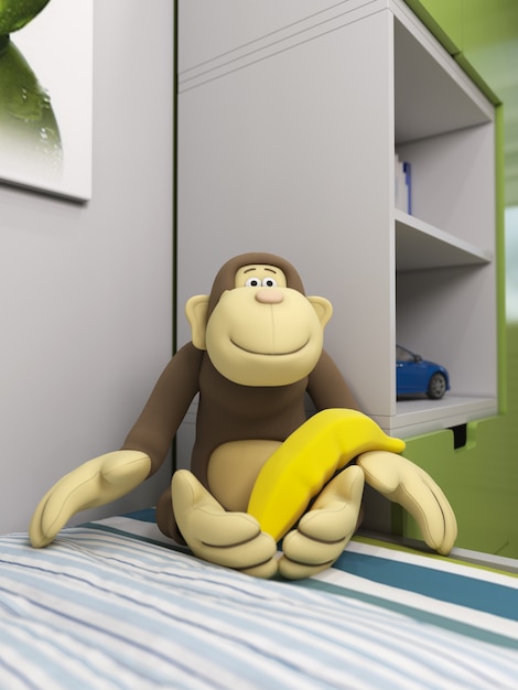 3d illustration of a toy monkey