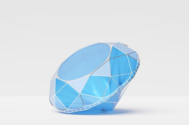 3d illustration of a transparent blue diamond on a white background Large facet diamond