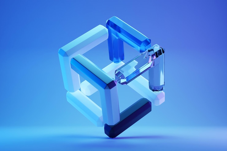 Photo 3d illustration of transparent neon cube on monocrome background pattern geometry background
