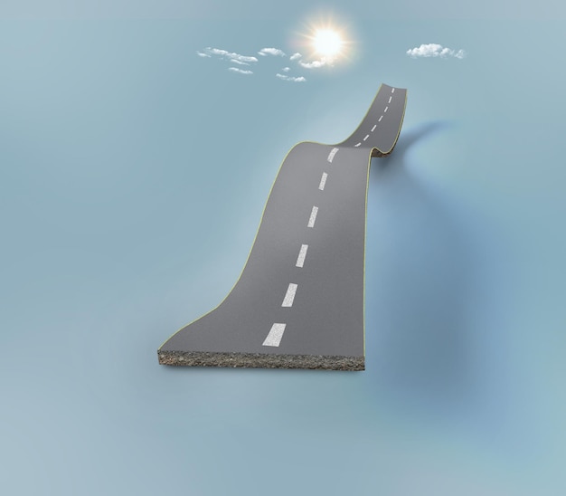 Photo 3d illustration of travel and vacation road advertisement, bending road and highway