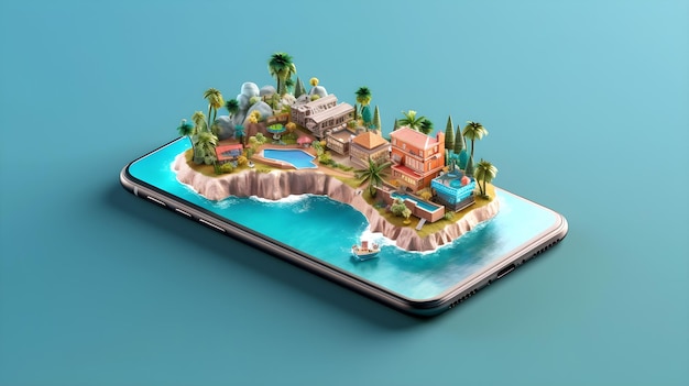 スマートフォン上の旅行の職業の 3 d イラストレーション