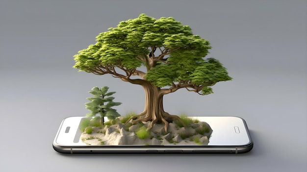 3d illustration tree forest on smartphone