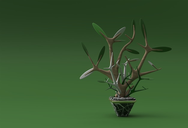 3D illustration of Tree in a pot isolated on Color background