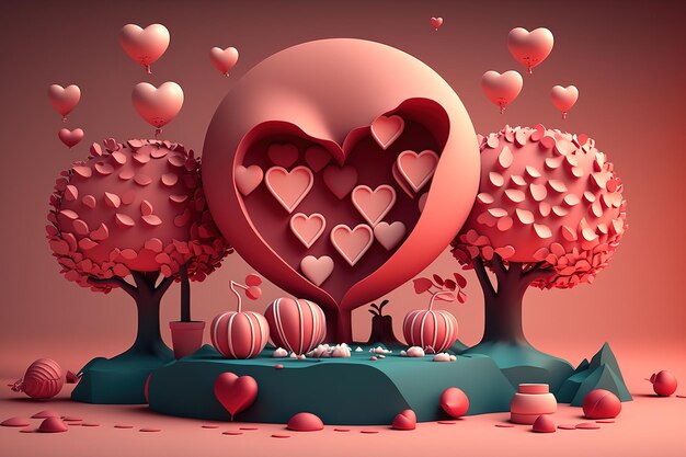 A 3d illustration of a tree with a heart shaped opening