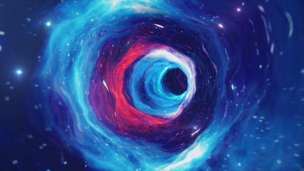 Illustrazione 3d tunnel o wormhole, tunnel che può collegare un universo con un altro. deformazione astratta del tunnel di velocità nello spazio, wormhole o buco nero, scena del superamento dello spazio temporaneo nel cosmo.