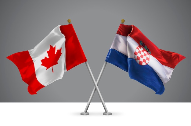 캐나다와 크로아티아의 두 교차 플래그의 3D 그림