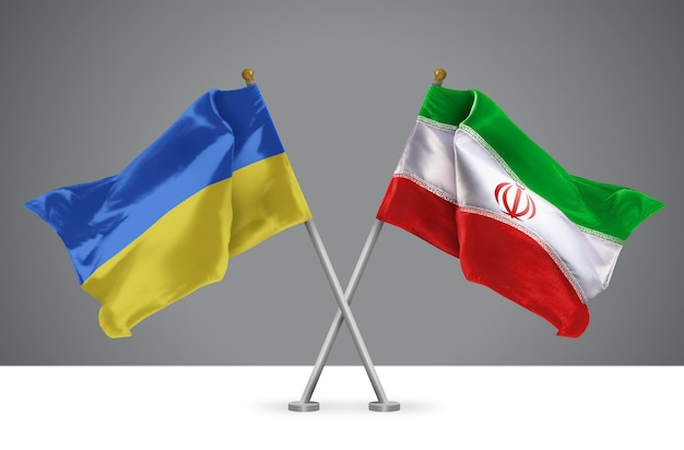 3D illustration of Two Crossed Flags of Iran and Ukraine