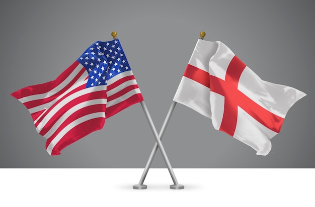 3D illustration of Two Crossed Flags of USA and England