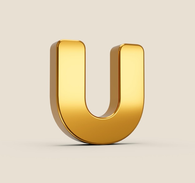 3d illustration of U alphabet on beige background with shadow