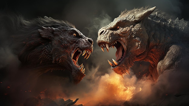 3D Illustration Ultimate Fight Between Dinosaurs Fear