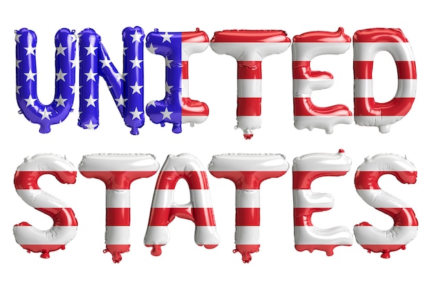 Foto illustrazione 3d dei palloncini della lettera degli stati uniti con il colore delle bandiere isolato su bianco