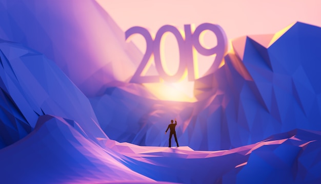 3D иллюстрации предстоящих 2019 новый год концепции.